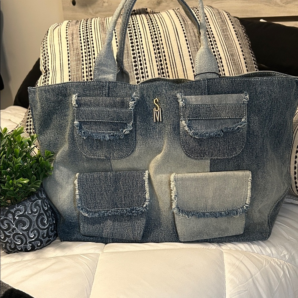 Steve Madden Two-Tone Denim Patch Pocket Tote Bag NWT